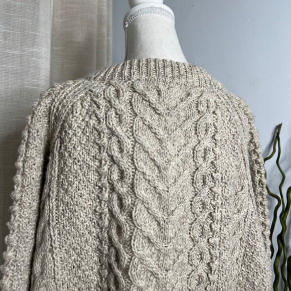 Vintage House of Ireland Hand Knit Wool Sweater Fisherman Oatmeal Unisex Size XL - Picture 4 of 12